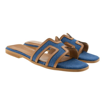 Sandalias Planas Mosaic Denim y Cuero Joyj