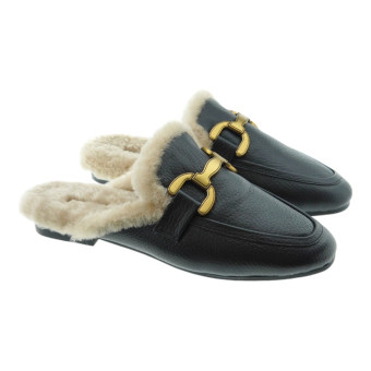 Bibi Lou Zapatos Mule Negro Pelo Vela Slipper