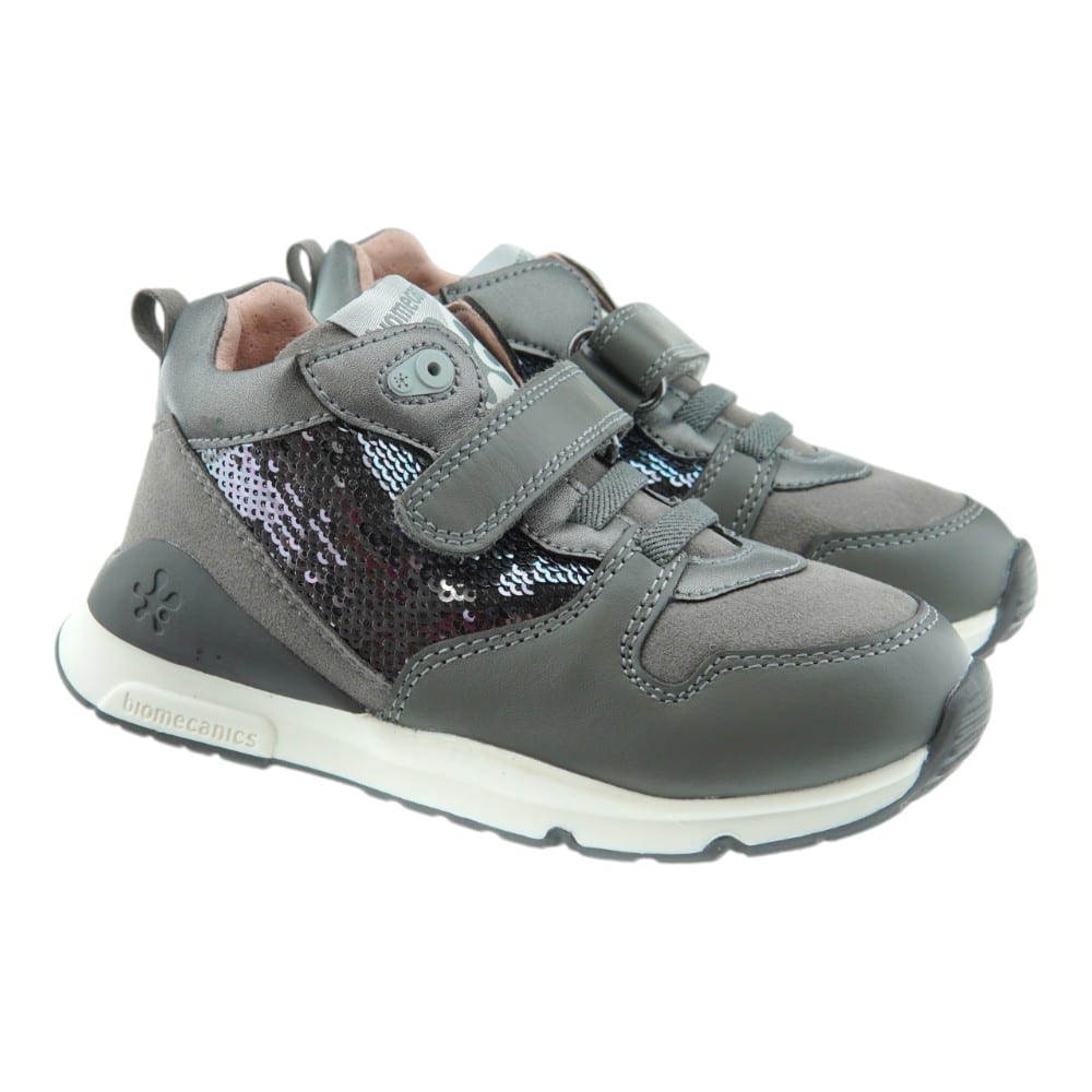 Biomecanics Niña Botas Velcro Gris y Lentejuelas 241222