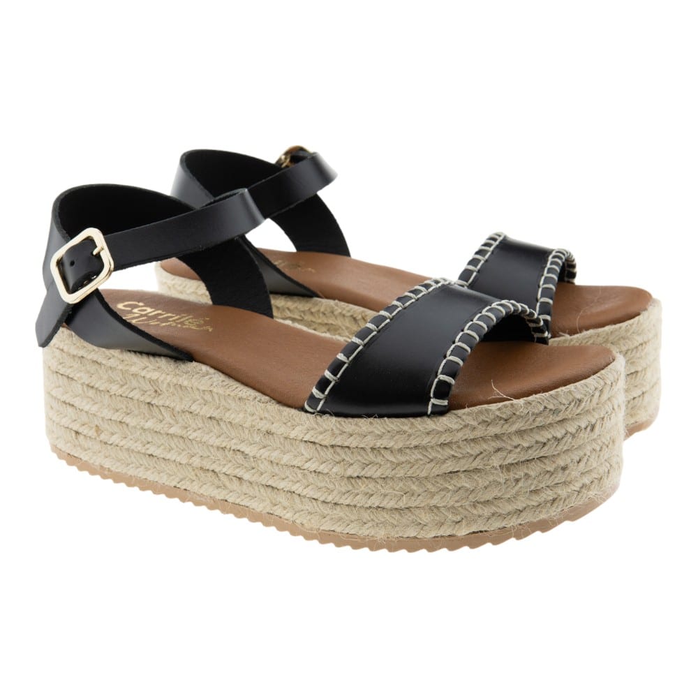 Sandalias Plataforma Cáñamo Negras Carrile Woman 300