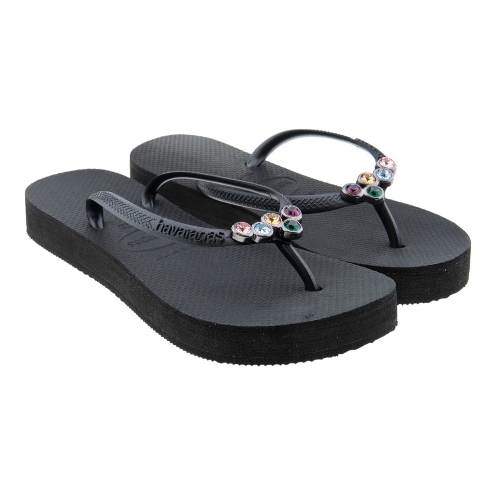 Chanclas Negras Mujer Havaianas Cristal Swarovski Plataforma