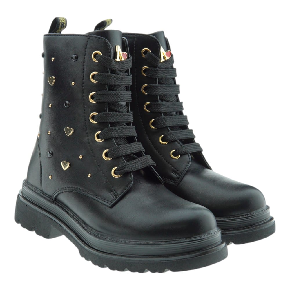 Botas Militares Niña Negras Corazones Asso AG-16601