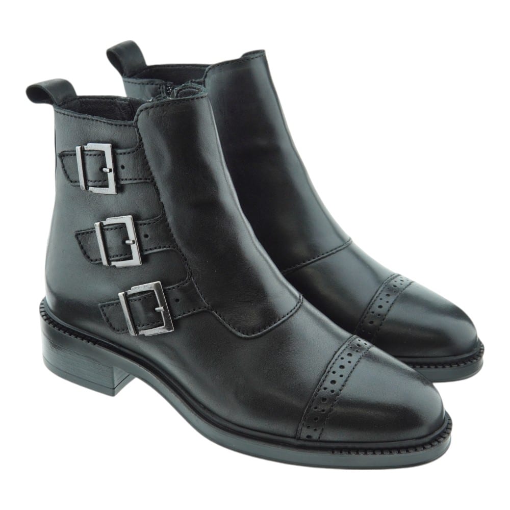 Botines Planos Mujer Negros Vexed Hebillas Ayana 7221