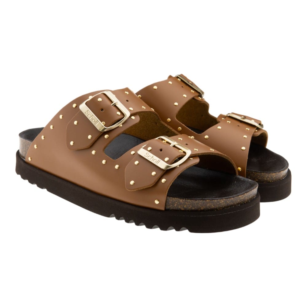 Scholl Sandalias Tachuelas Cuero y Negro Beatriz