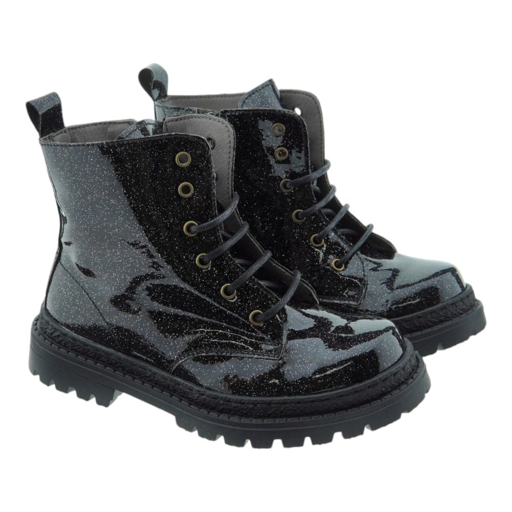 Botas Niña Militares Charol Negro Carrile C3976