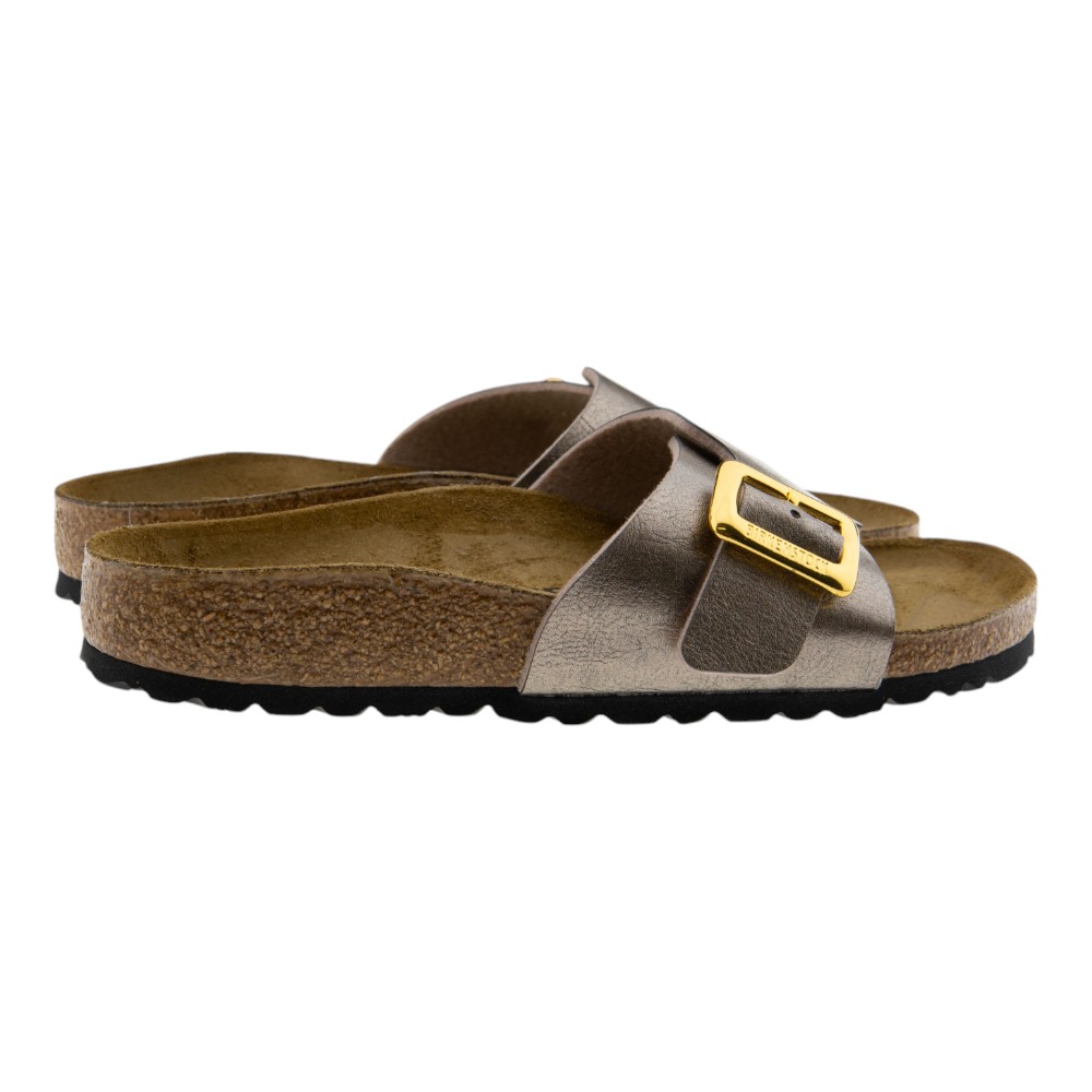 Sandalias planas mujer Birkenstock metalizadas con hebilla dorada | Carrilé foto 4