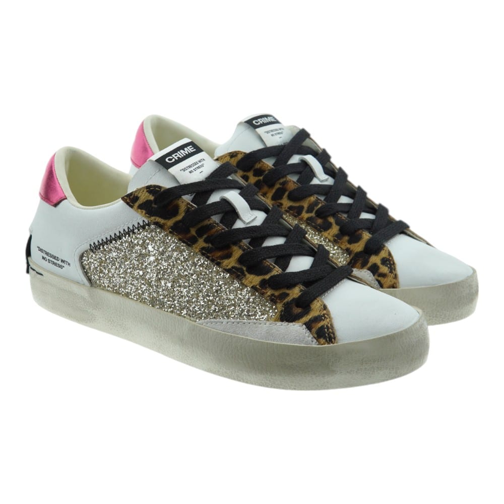 Crime London Zapatillas Mujer Leopardo y Glitter Distressed