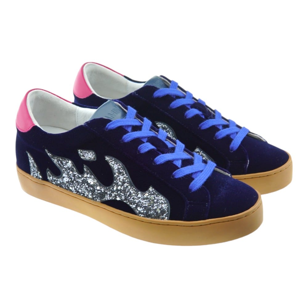 Zapatillas Gamin Bibilou Terciopelo Azul y Glitter Gamin 700051GM