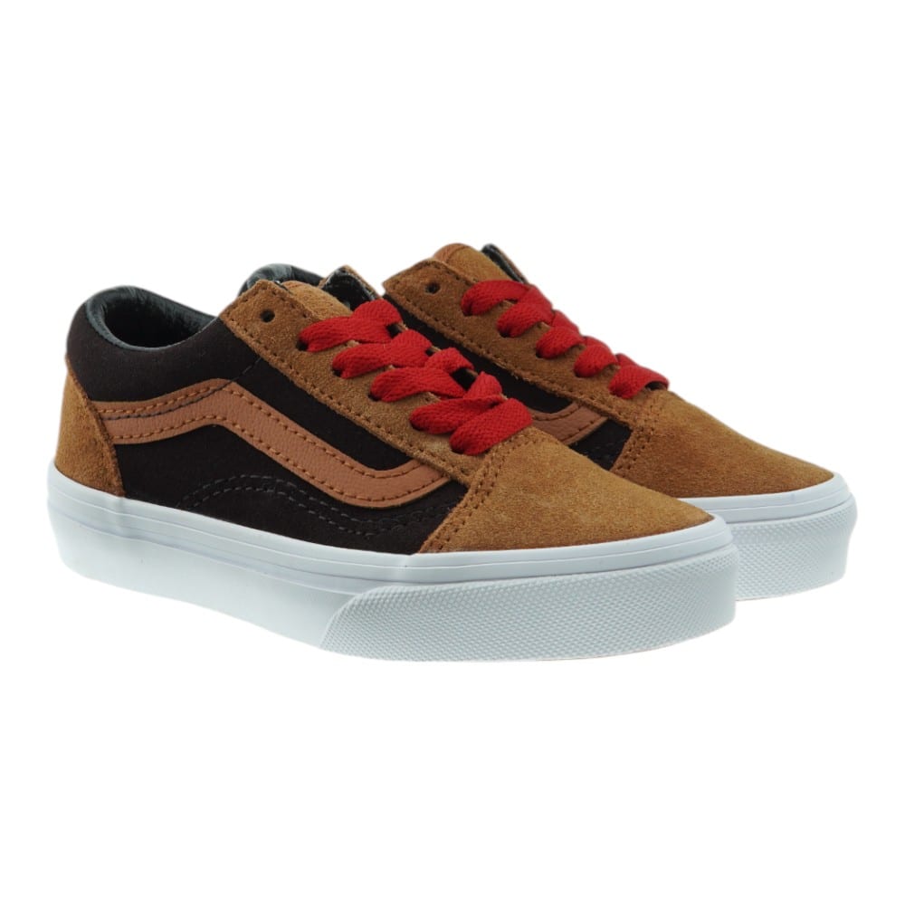 Vans Zapatillas Niño Cordones Rojos y Cuero Old Skool Glaze