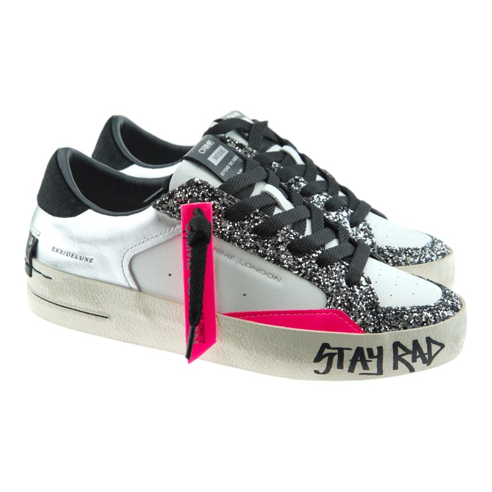 Crime London Sneakers Mujer Glitter SK8 Deluxe Blanco