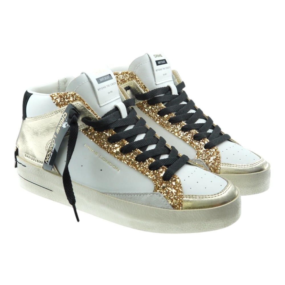 Zapatillas Blancas Crime London Mujer Glitter Dorado Sk8 Deluxe Mid